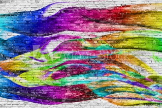 Bild på Abstract colorful painting over brick wall